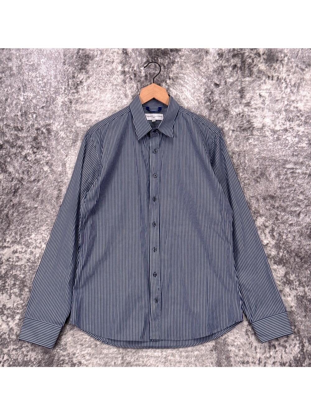 Teddy Stratford Shirt 3 / Medium Mens Indigo Blue Pinstripe Long Sleeve